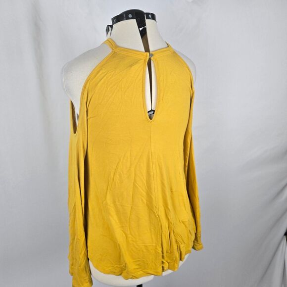 Forever 21 Blouse Women's 0X Yellow Long Sleeve Cold Shoulder Key Hole Back - Picture 12 of 16